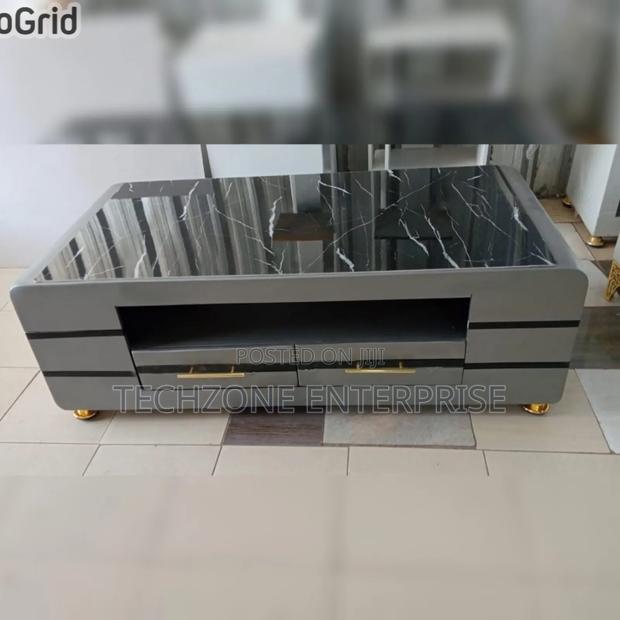 Luxury Executive Black Gold Coffee Table With Marble Topping 