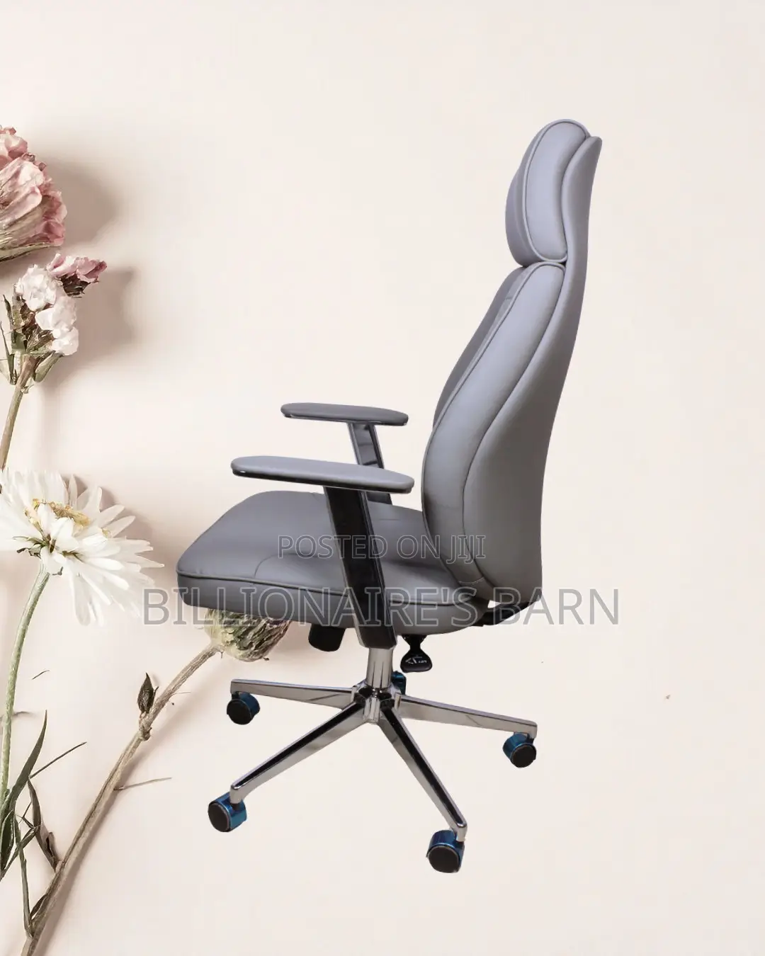 Grey Executive Leather Office Chair | Pro-Grade Nylon Castors