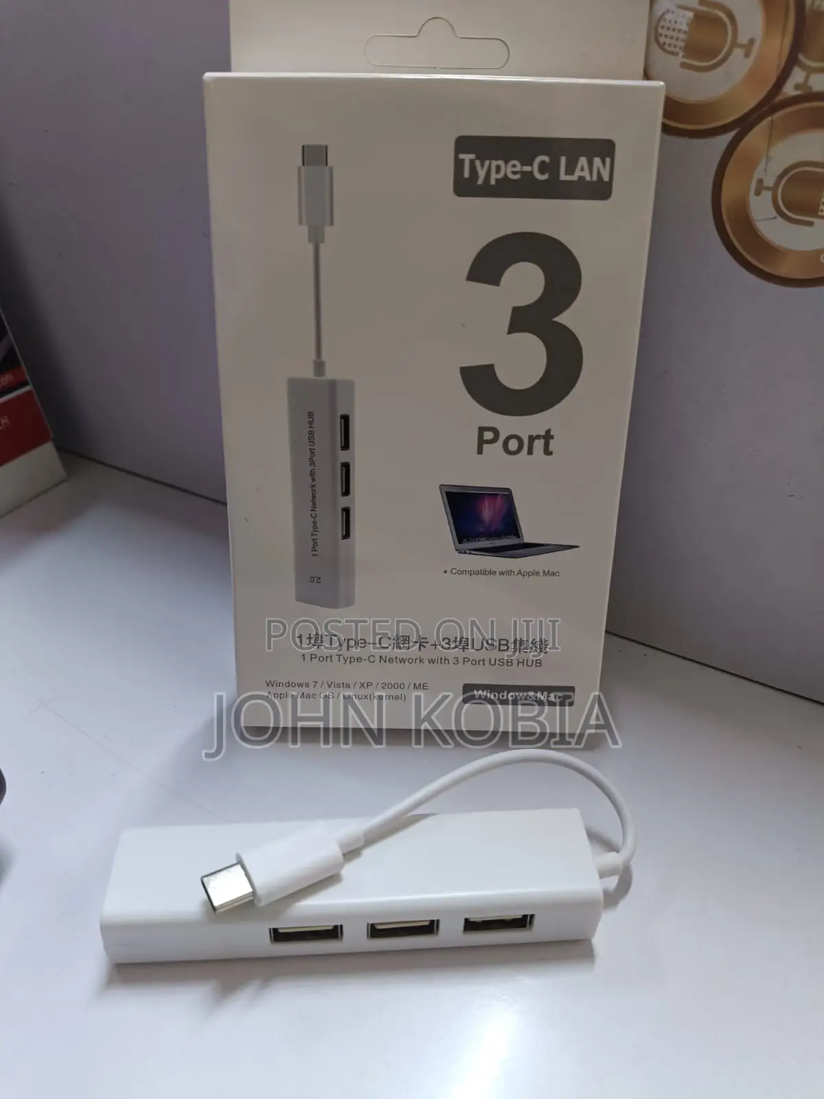 3-Port Usb Hub With Type-C Lan Adapter