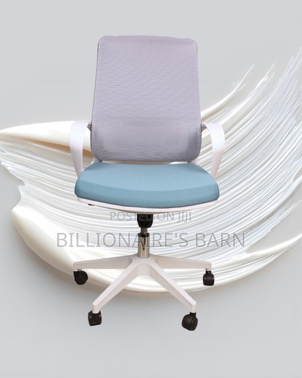 White Ergonomic Mesh Office Chair | Pro-Grade Padded Armrests - thumbnail 2