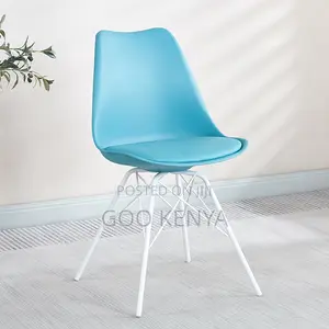 Dining Chair; Leather Padded Blue Plastic Chair With Wooden Legs