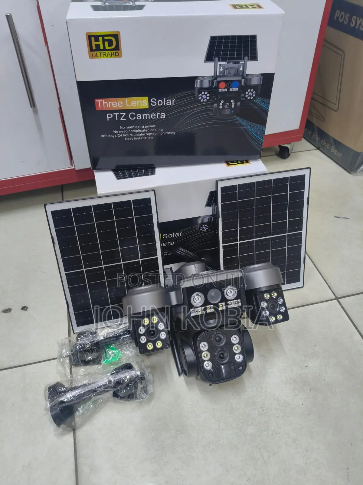 Three Lens Solar PTZ Security Camera With Dual Solar Panels