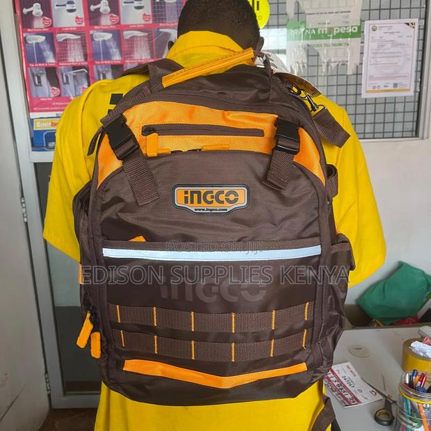 Ingco Tool Backpack Tools Storage Tool Bag Bagpack Rigid Frame Pockets - thumbnail 4