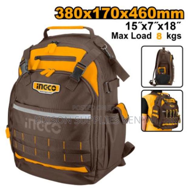 Ingco Tool Backpack Tools Storage Tool Bag Bagpack Rigid Frame Pockets - thumbnail 3
