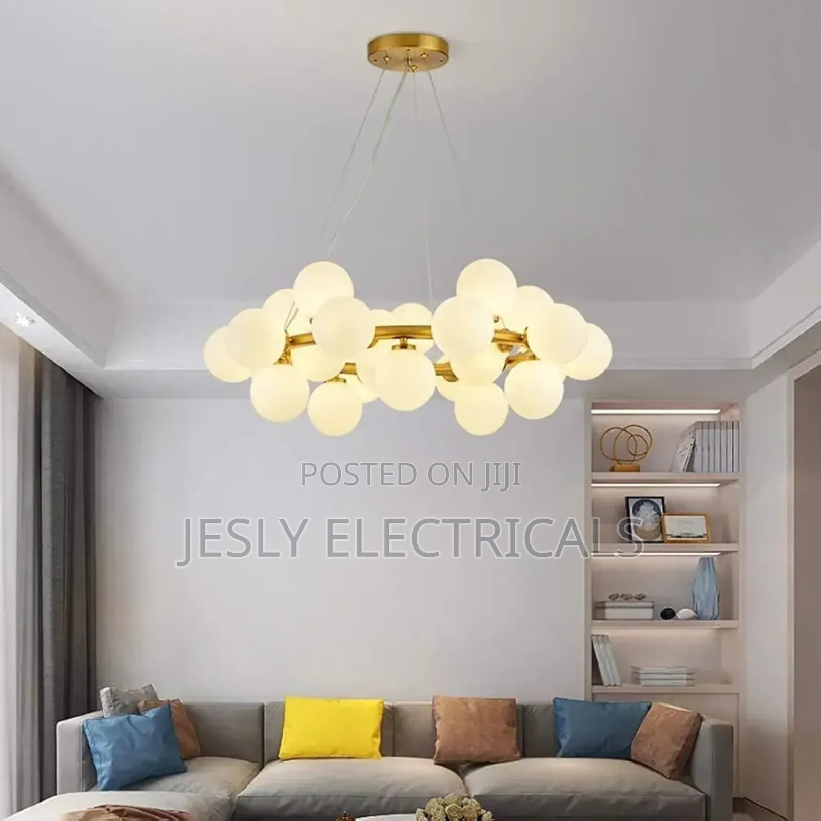 Modern Chandelier With Multiple Spherical, Glowing Bulbs