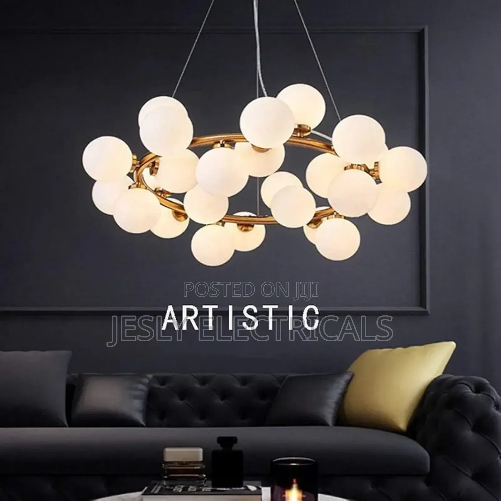 Modern Chandelier With Multiple Spherical, Glowing Bulbs