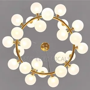 Modern Chandelier With Multiple Spherical, Glowing Bulbs