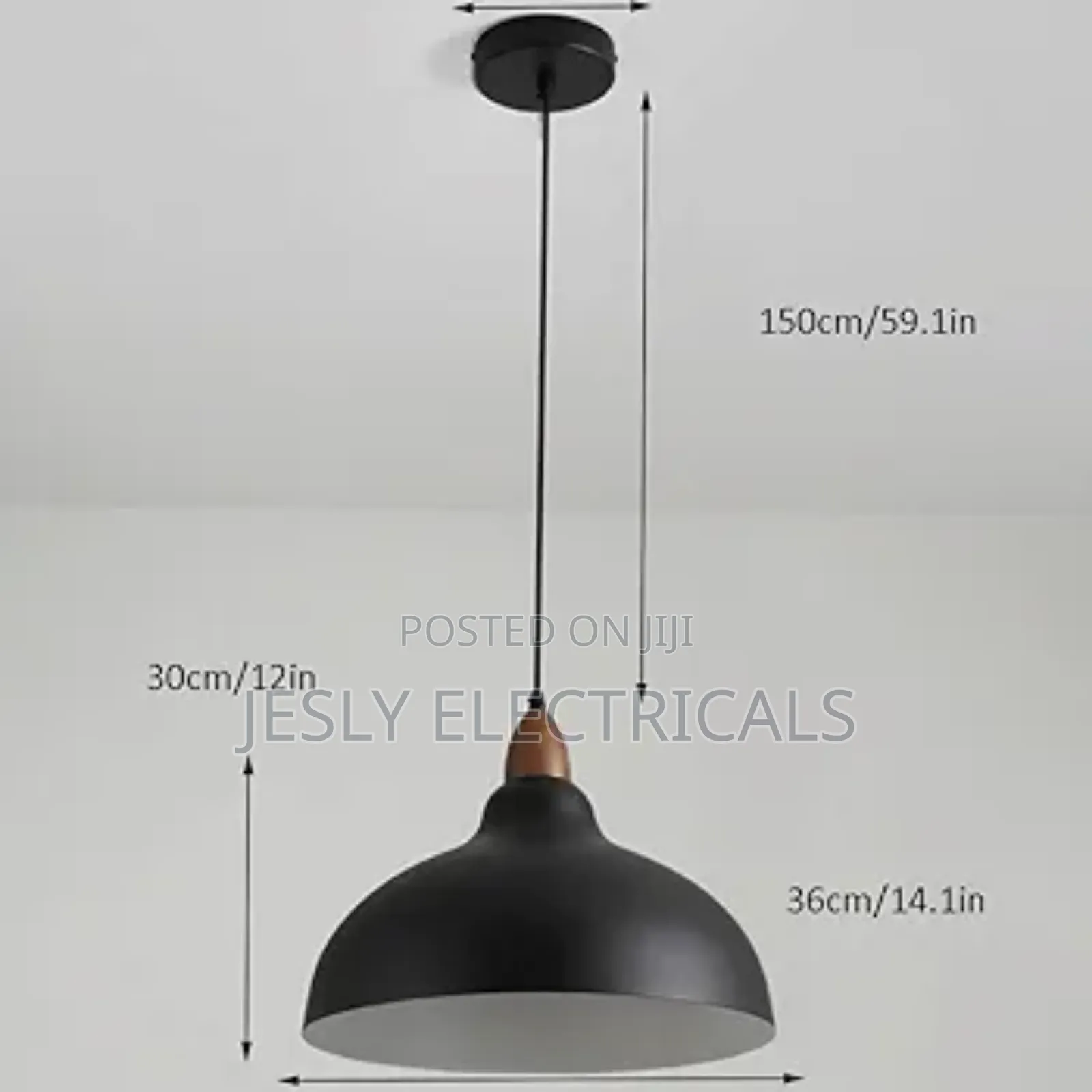 Industrial Style Pendant Light, Dome Black