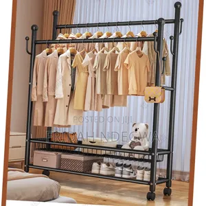 *Double Rails Clothes Rack With Storage Basket