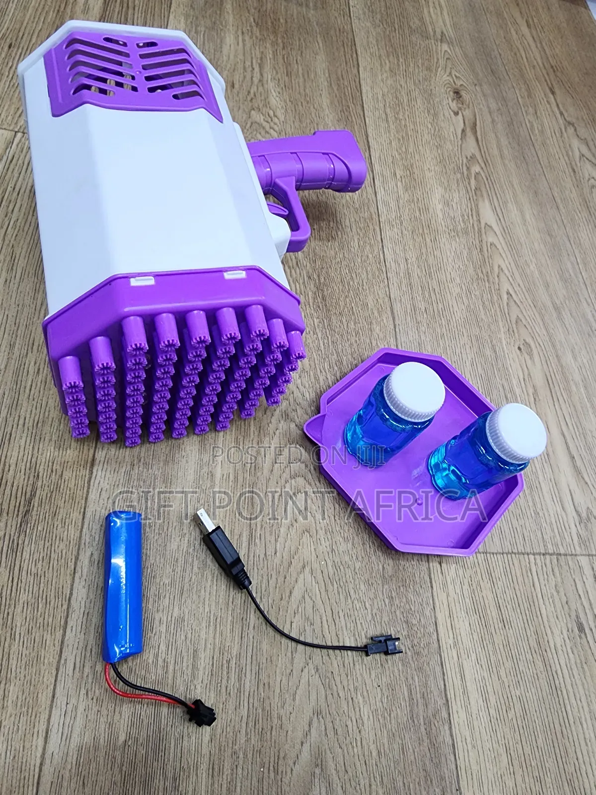 69 Holes Purple Rechargeable Bubble Gun For Kids