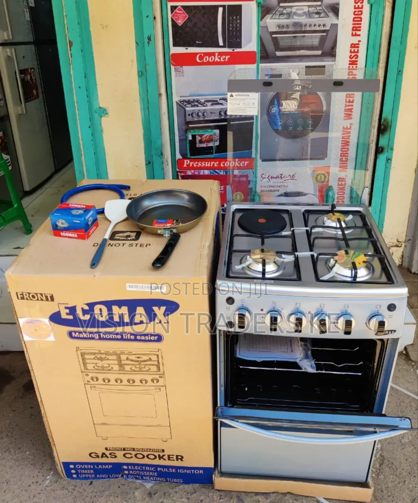 Ecomax 3g+1hp 50*55cm Cooker
Free Gas Pipe, Frying Pan, 13kg Regulator