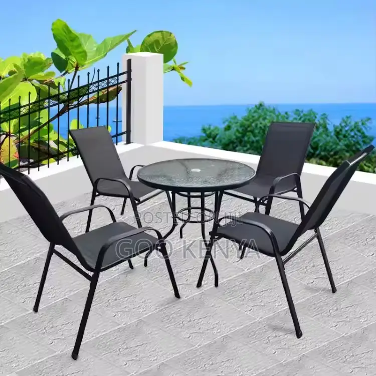Home Dining Set; 4-Seater Round Glass Top Foldable Dining Set