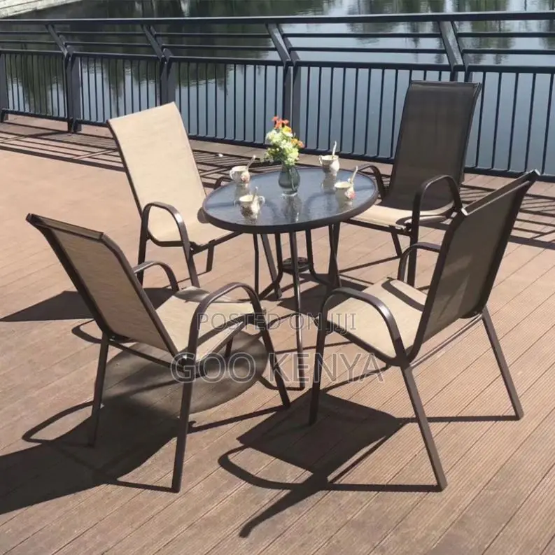 Home Dining Set; 4-Seater Round Glass Top Foldable Dining Set