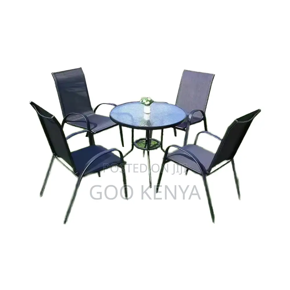 Home Dining Set; 4-Seater Round Glass Top Foldable Dining Set