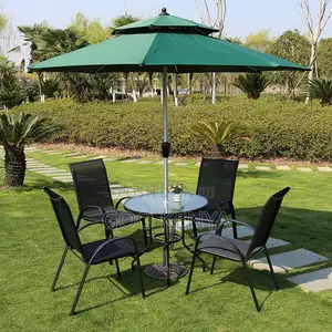 Home Dining Set; 4-Seater Round Glass Top Foldable Dining Set