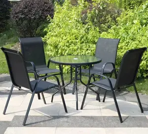 Home Dining Set; 4-Seater Round Glass Top Foldable Dining Set