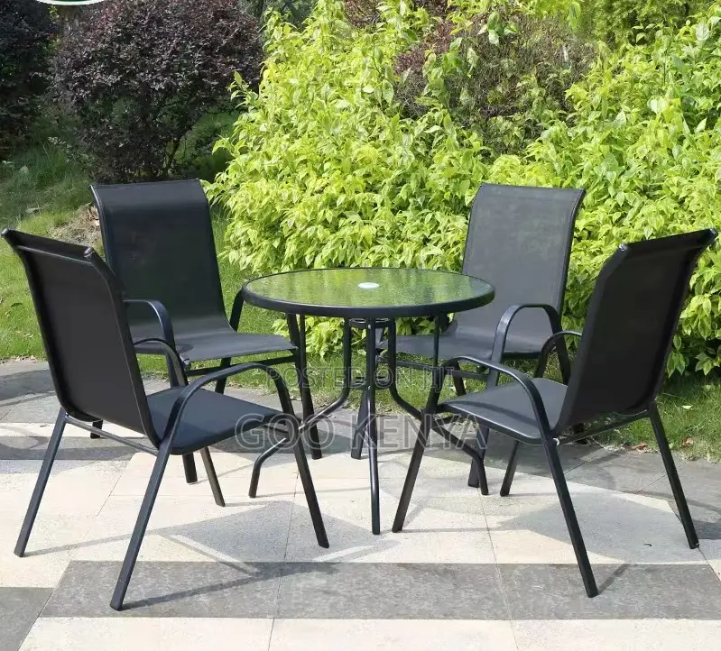 Home Dining Set; 4-Seater Round Glass Top Foldable Dining Set