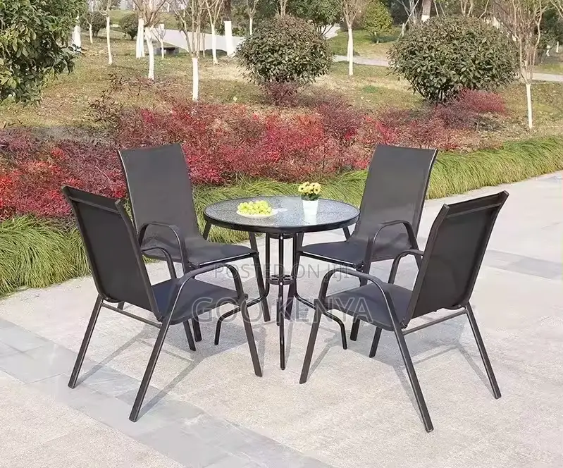 Home Dining Set; 4-Seater Round Glass Top Foldable Dining Set