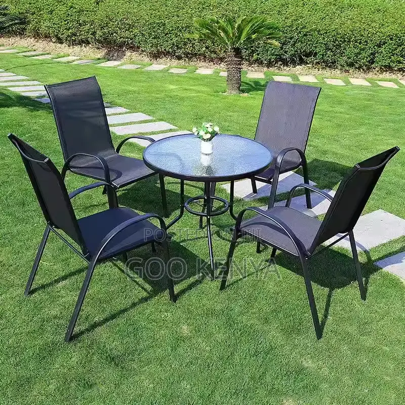 Home Dining Set; 4-Seater Round Glass Top Foldable Dining Set