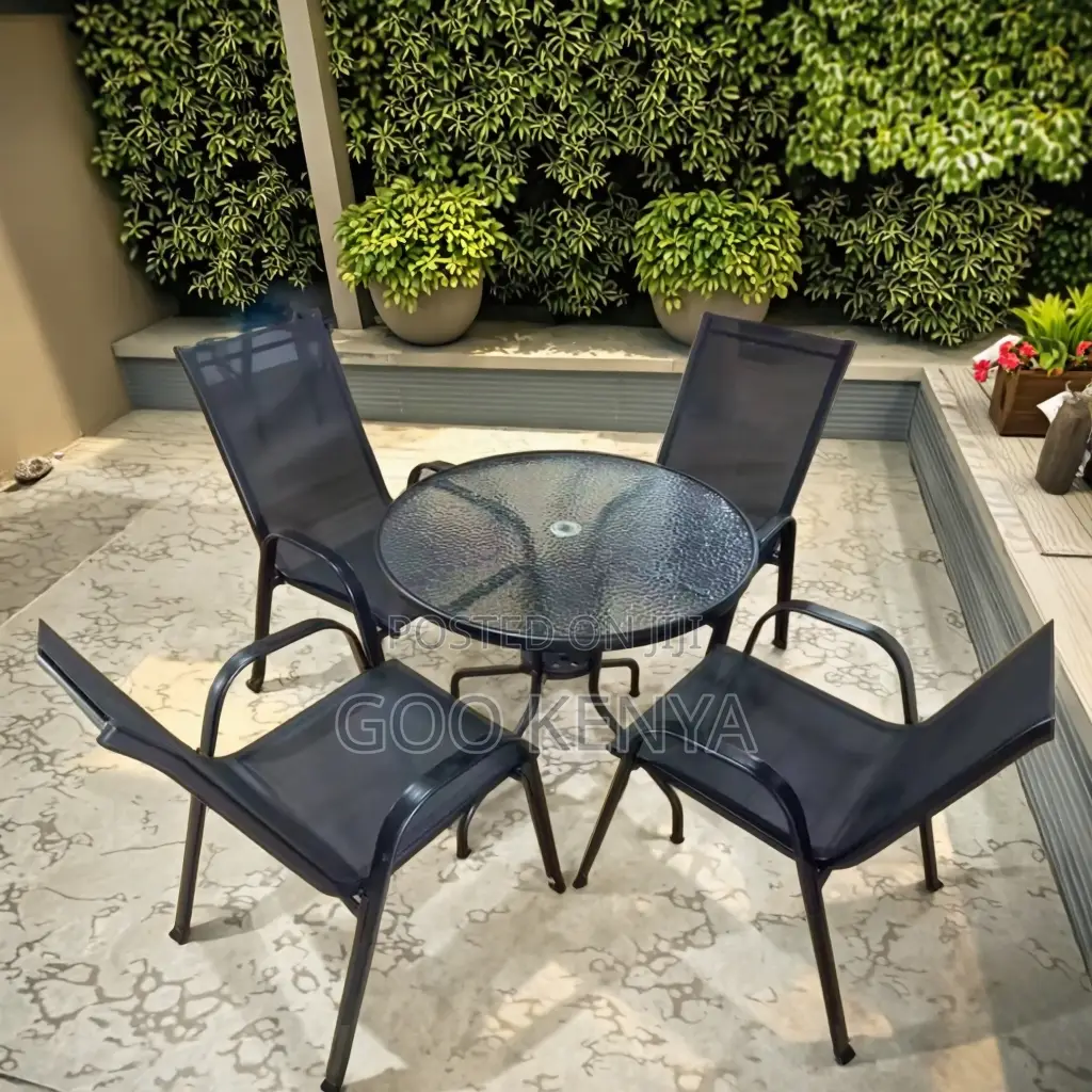 Home Dining Set; 4-Seater Round Glass Top Foldable Dining Set