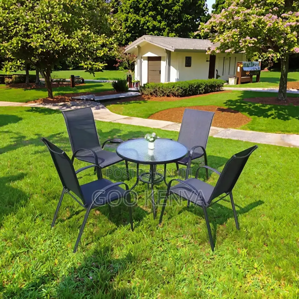 Home Dining Set; 4-Seater Round Glass Top Foldable Dining Set