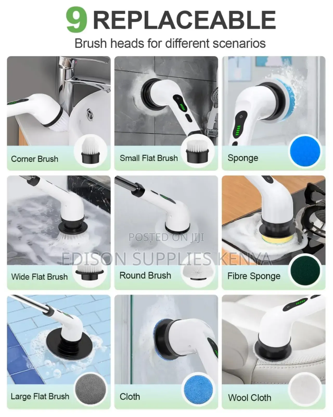 Spin Brush Scrubber Extendable Handle 9in1 Set Electric Cleaning Brush