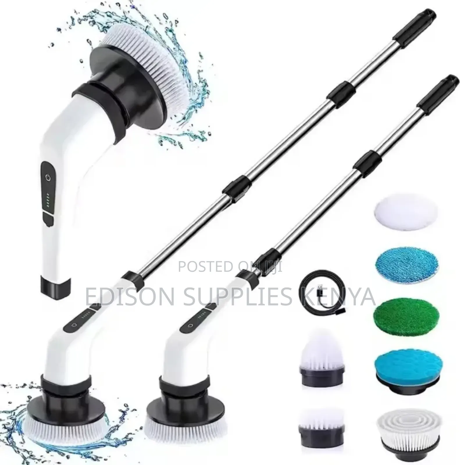 Spin Brush Scrubber Extendable Handle 9in1 Set Electric Cleaning Brush