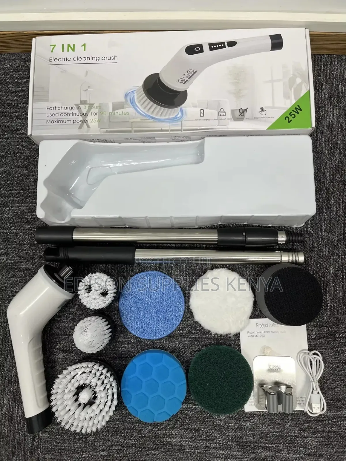 Spin Brush Scrubber Extendable Handle 9in1 Set Electric Cleaning Brush