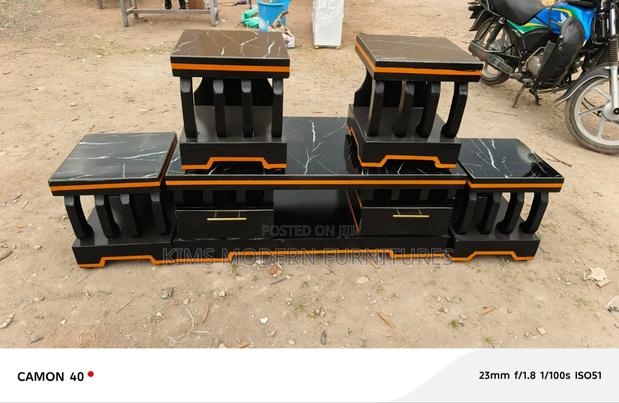 Luxury Center Table With 4 Stools Black Tops - main view