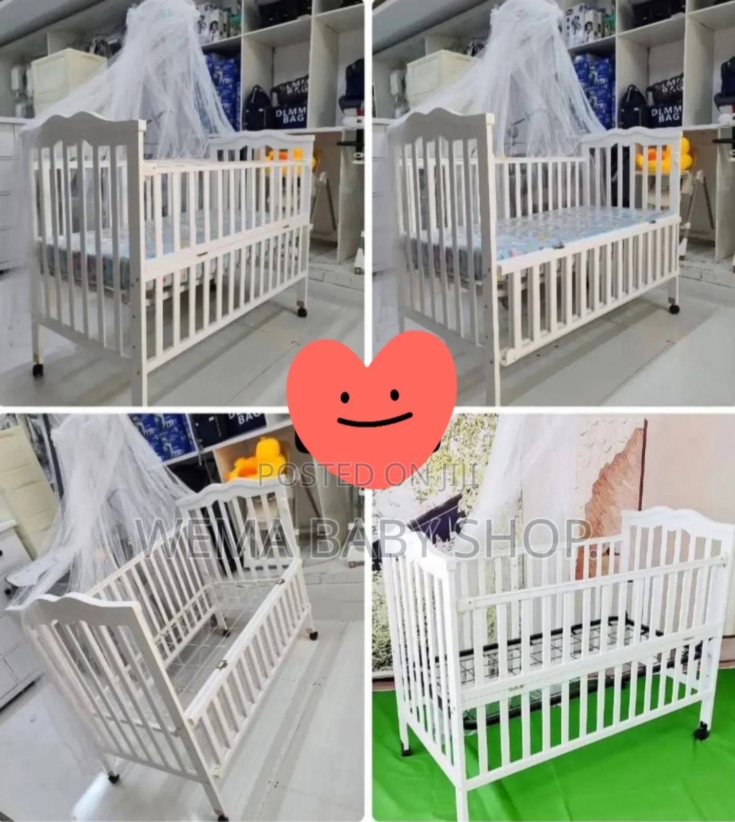 Wheeled Baby Crib/Cot With Mattress+Braided Bumpers+Stand M/Net