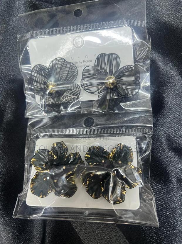 Black Floral Earrings - main view