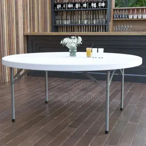 Dining Table; Round White Plastic Dining Table