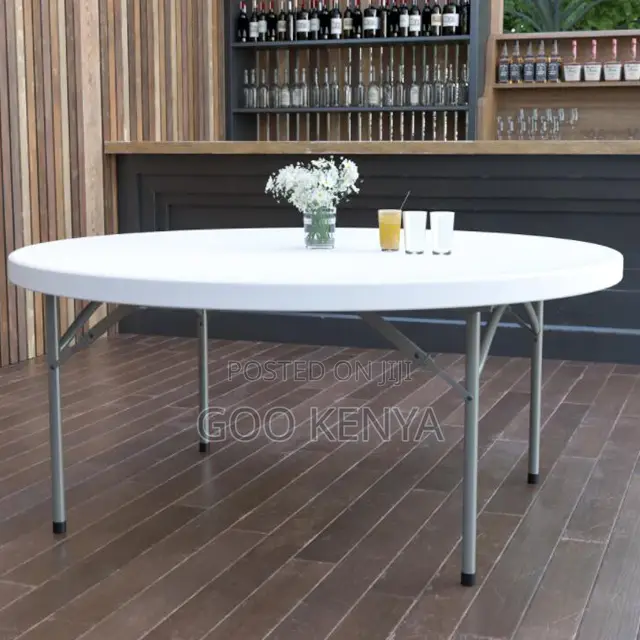 Dining Table; Round White Plastic Dining Table