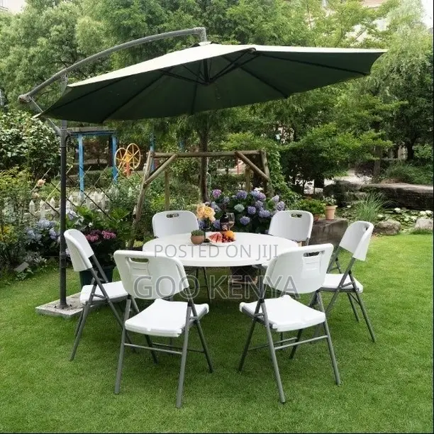 Dining Table; Round White Plastic Dining Table