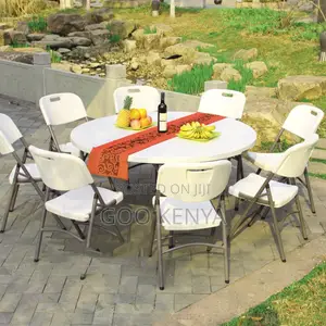 Dining Table; Round White Plastic Dining Table