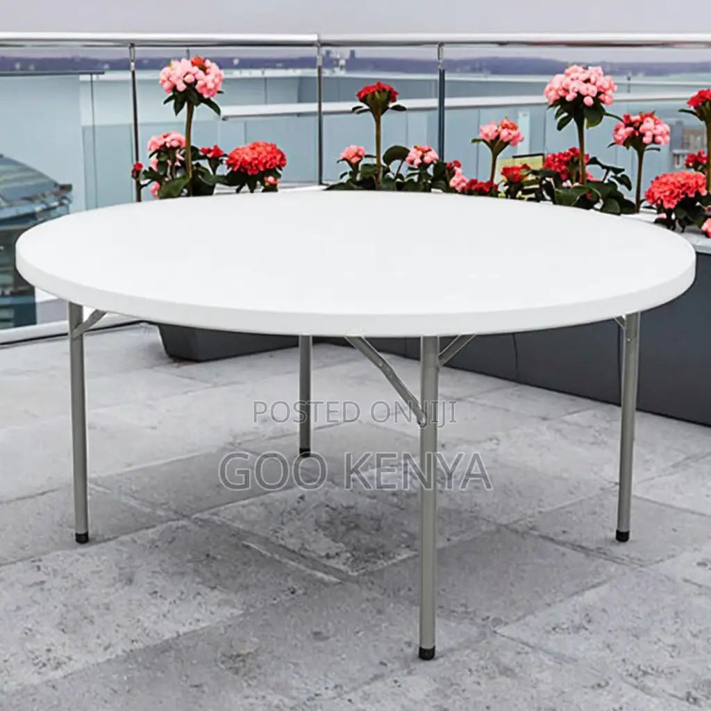 Dining Table; Round White Plastic Dining Table