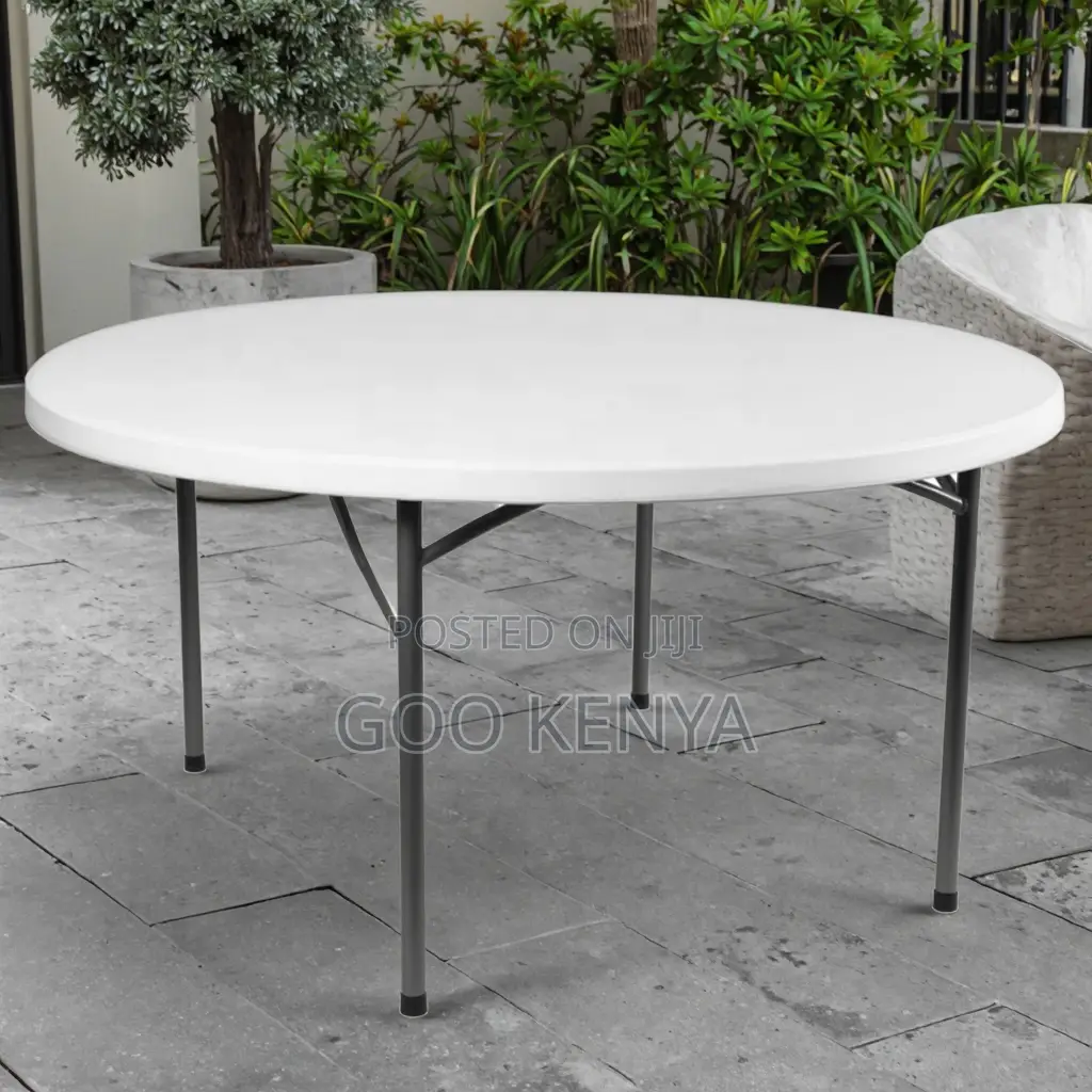 Dining Table; Round White Plastic Dining Table