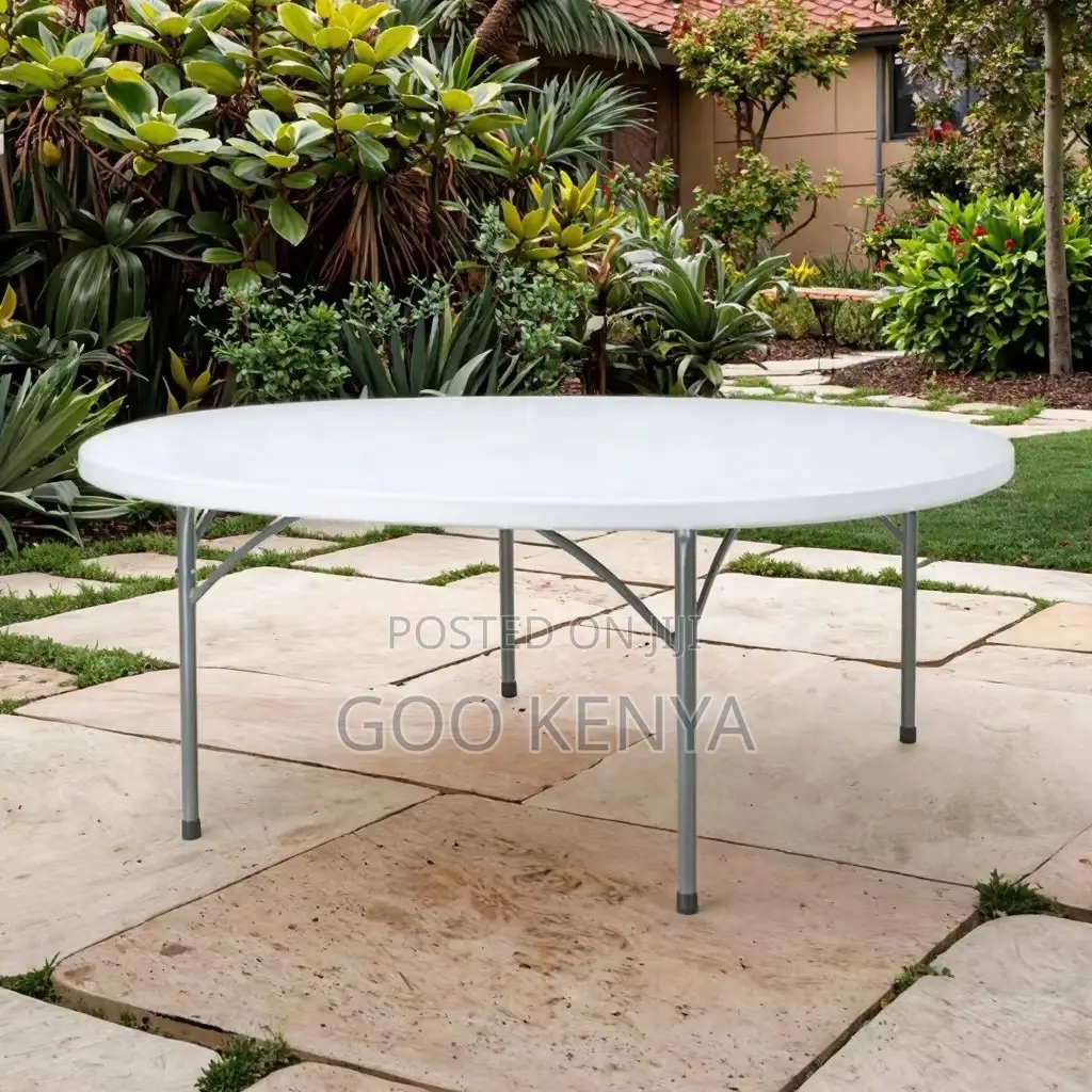 Dining Table; Round White Plastic Dining Table