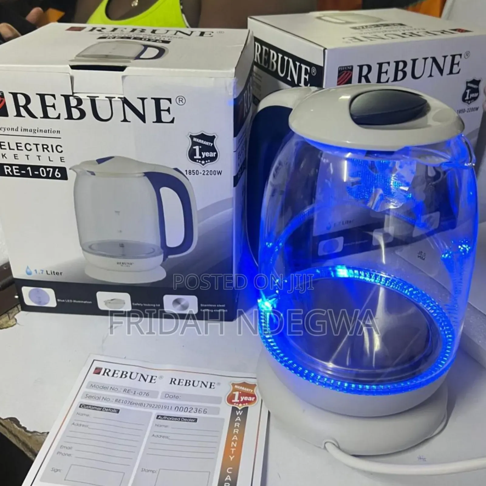*Rebune 1.7ltrs Glass Kettle 