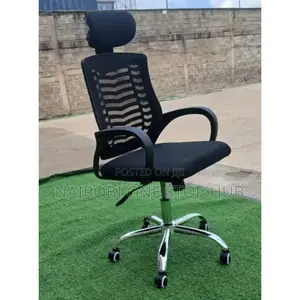 Black Mesh Office Chair ~ Ergonomic Headrest Plus Fabric Seat