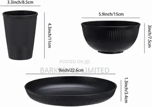 18pcs Dishes Set Dinnerware Cups Black Plates Bowls Glass Whitedishes