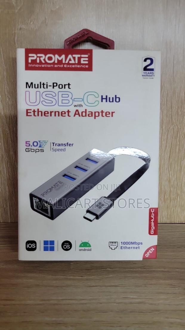 Promate Gigahub-C Usb-C Hub With 3 Usb 3.0 Ports 1000mbps Lan Port