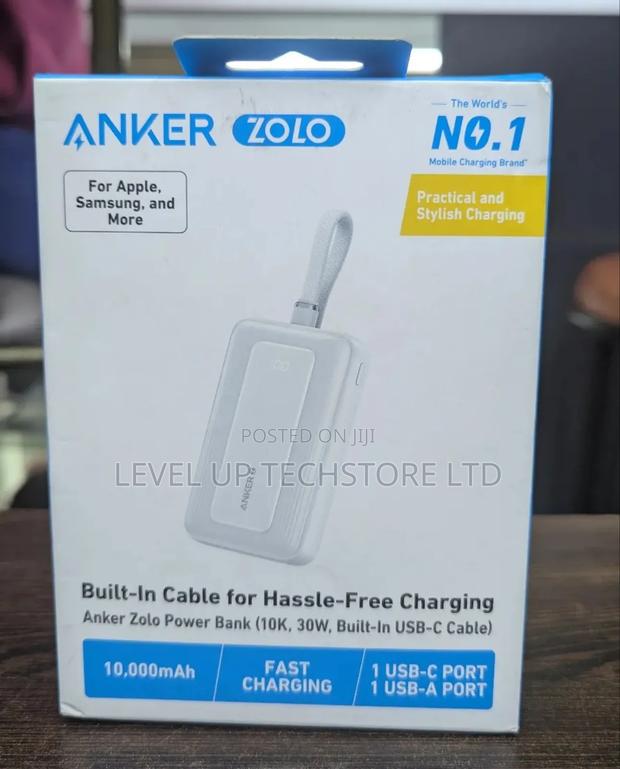 Anker Zolo 30w 10,000mah Power Bank With Built-in Usb-C Cable Black