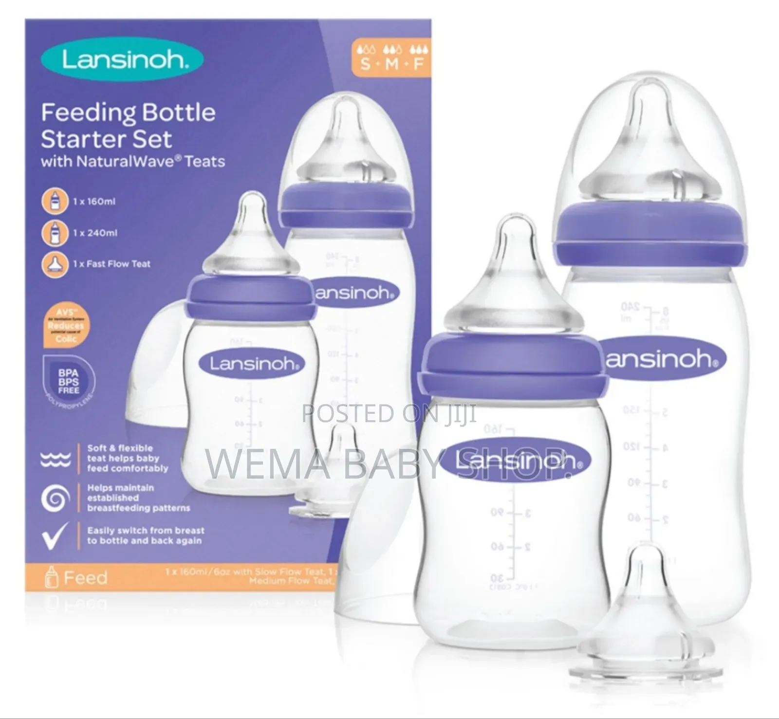 Lansinoh Feeding Bottle Starter Set With Naturalwave Teats.
