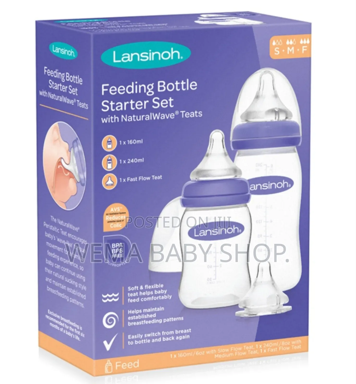 Lansinoh Feeding Bottle Starter Set With Naturalwave Teats.