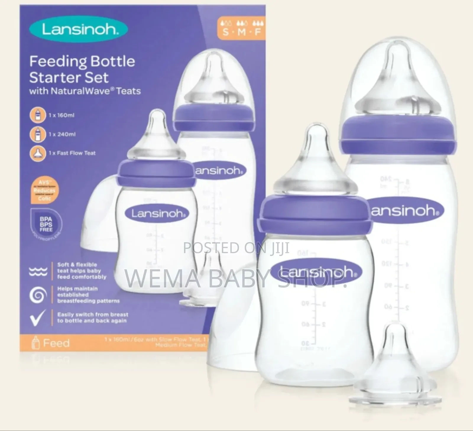 Lansinoh Feeding Bottle Starter Set With Naturalwave Teats.
