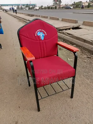 Church Red Chair With a Wooden Armrest 