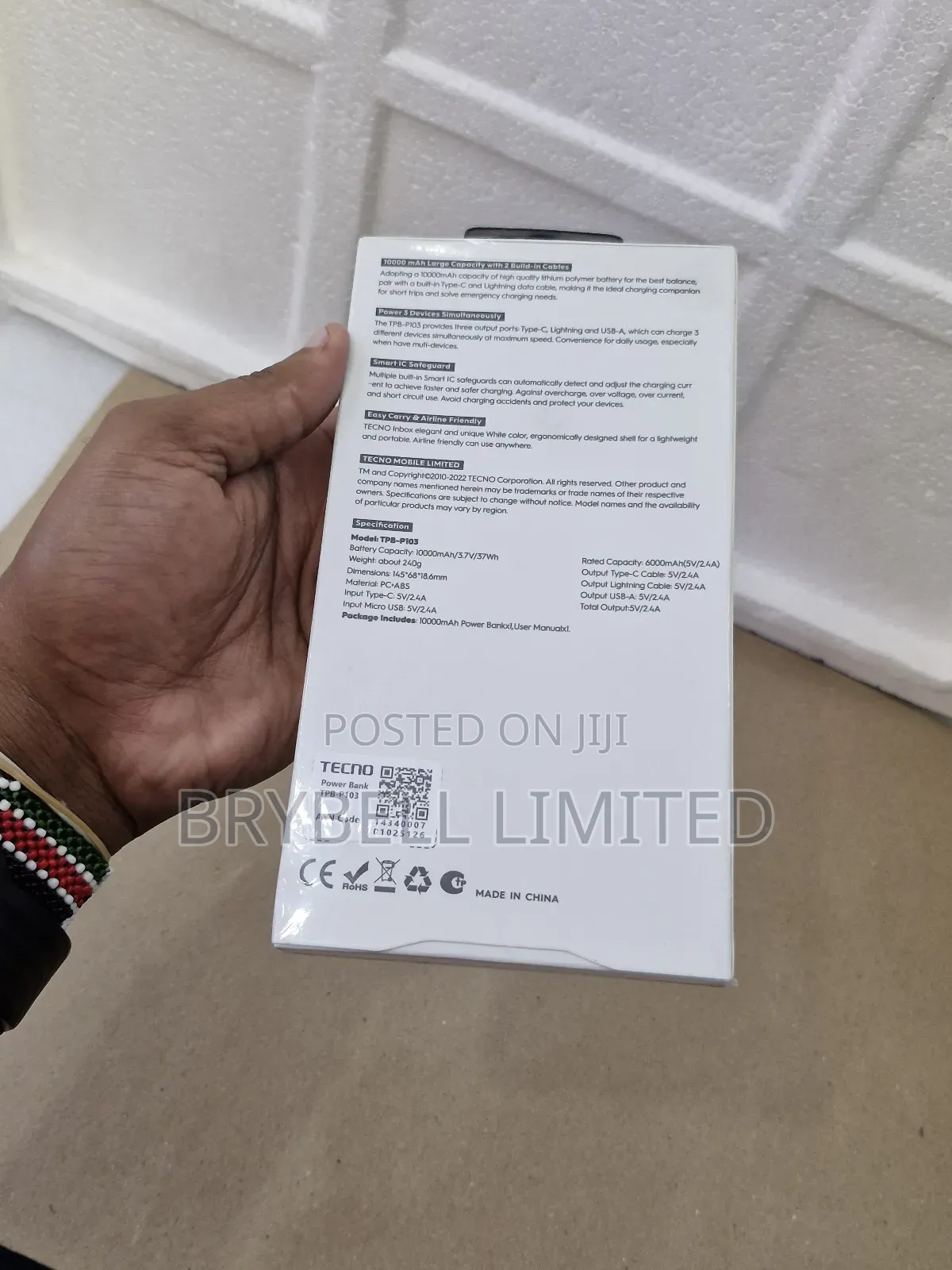 White Brand New Tecno 10,000mah Capacity