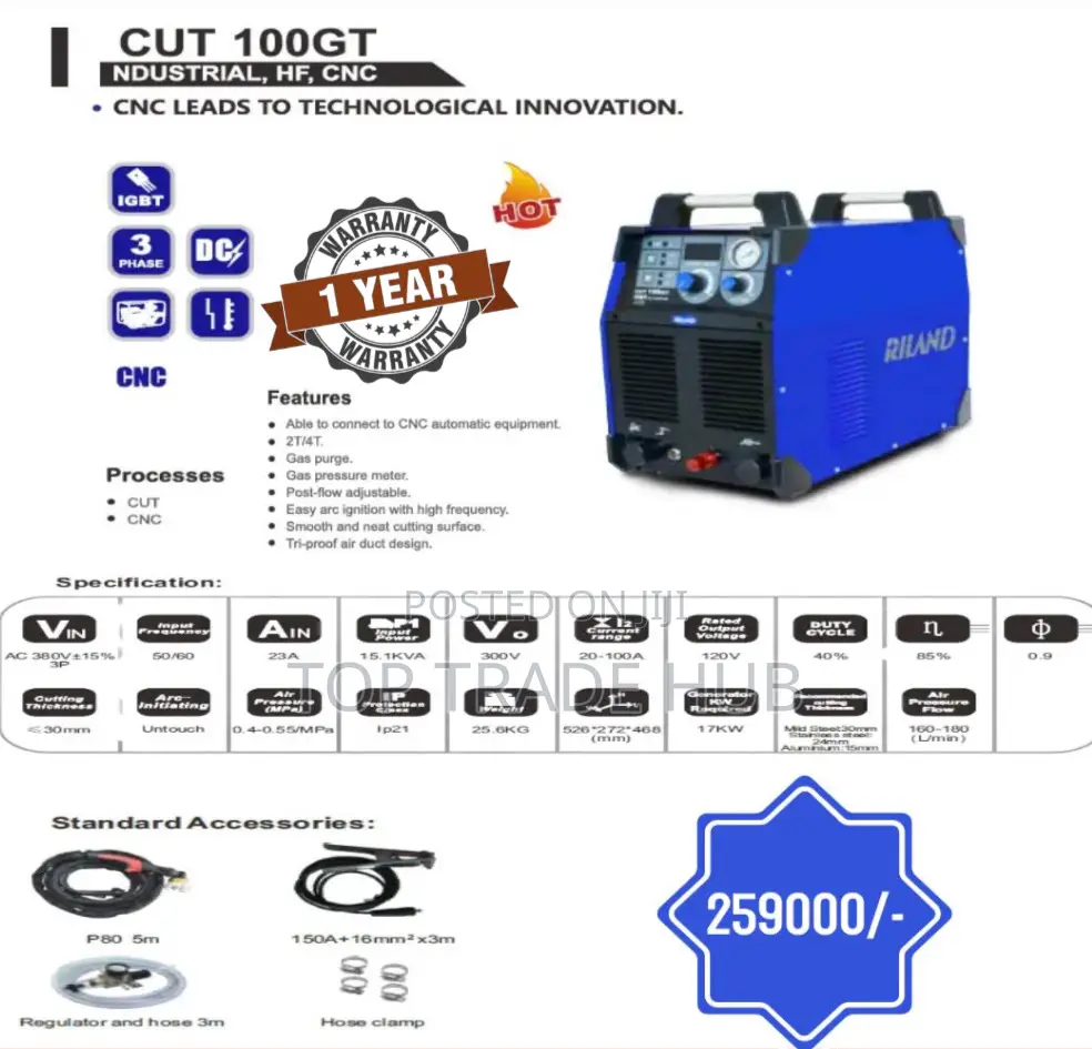 Riland Cut 100gt–15kva Cnc Industrial Plasma Cutter (Hf Start) 3 Phase