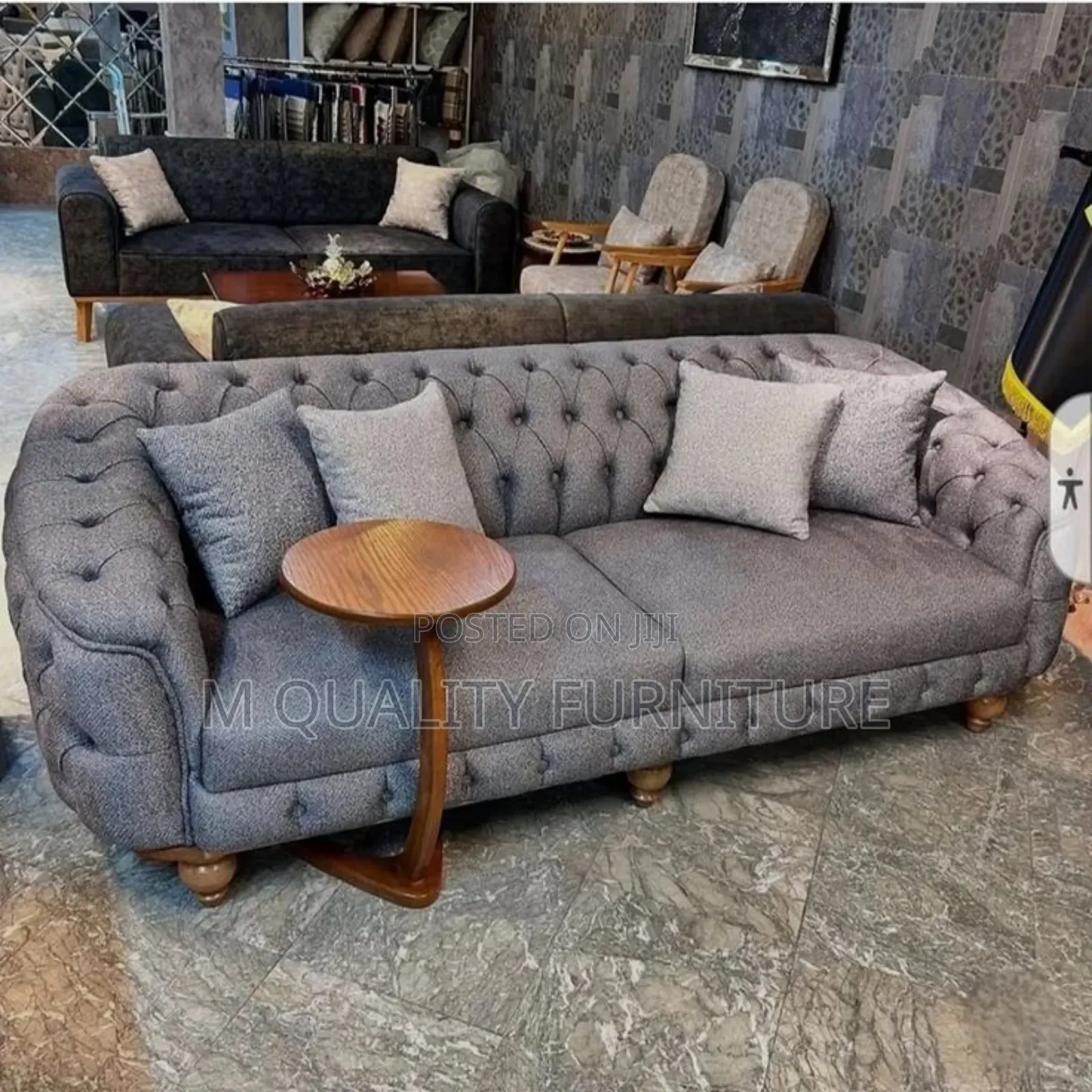 3 Seater Gray Chesterfield Sofas